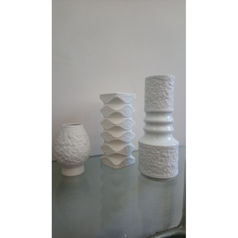Set of 3 vintage bisque porcelain vases from Bavaria KPM, Germany 1970