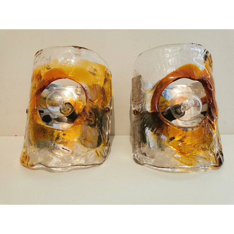Paire d'appliques vintage en verre de Murano par Carlo Nason pour Mazzega 1970