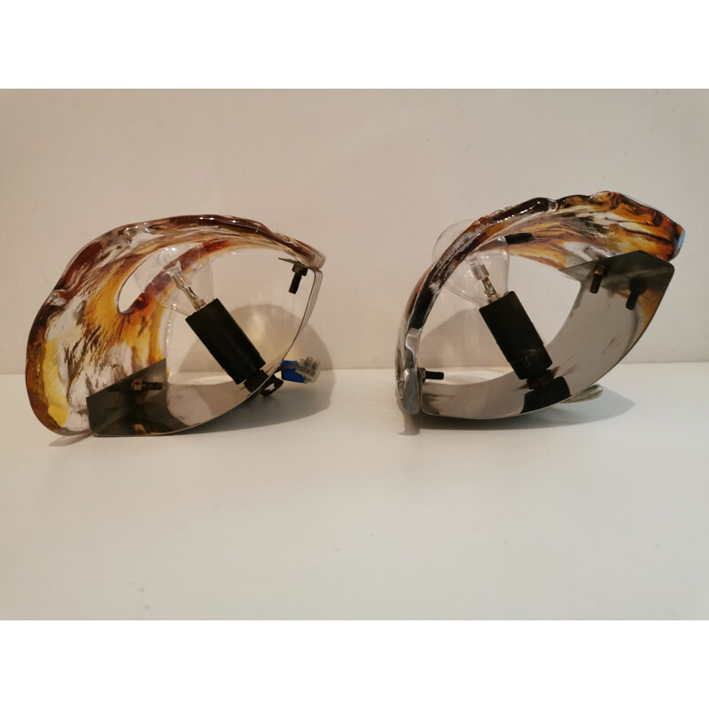 Pair of vintage Murano glass wall lights by Carlo Nason for Mazzega 1970