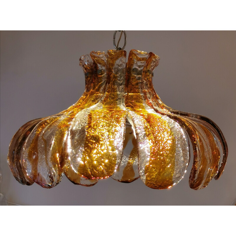 Vintage Murano glass Flower hanging lamp by Carlo Nason for Mazzega 1970
