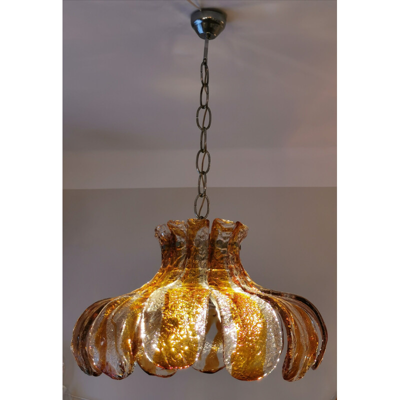 Vintage Murano glass Flower hanging lamp by Carlo Nason for Mazzega 1970