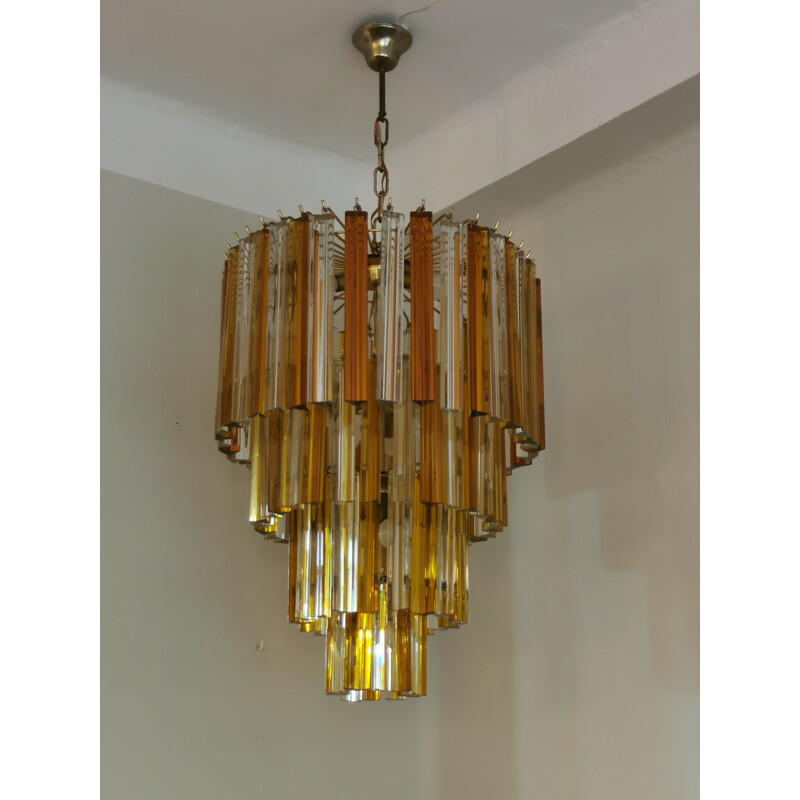 Vintage chandelier XXL Paolo Venini Trièdres in Murano glass for Venini 1970