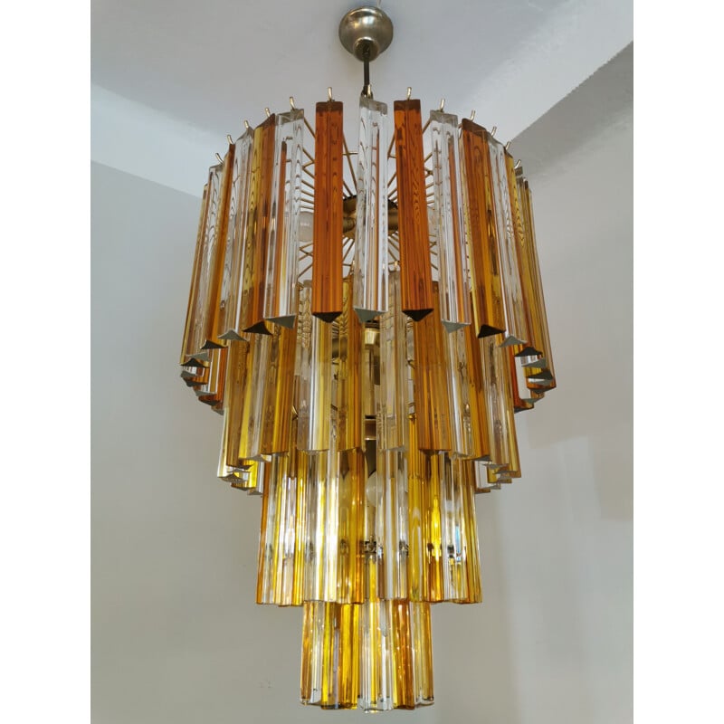 Vintage chandelier XXL Paolo Venini Trièdres in Murano glass for Venini 1970