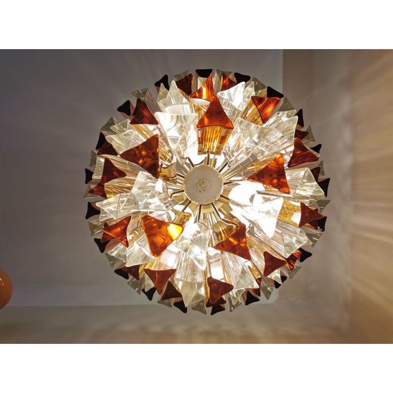 Vintage chandelier XXL Paolo Venini Trièdres in Murano glass for Venini 1970