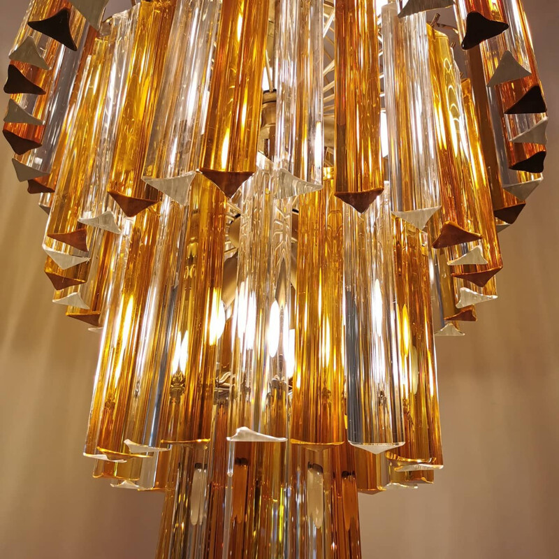 Vintage chandelier XXL Paolo Venini Trièdres in Murano glass for Venini 1970