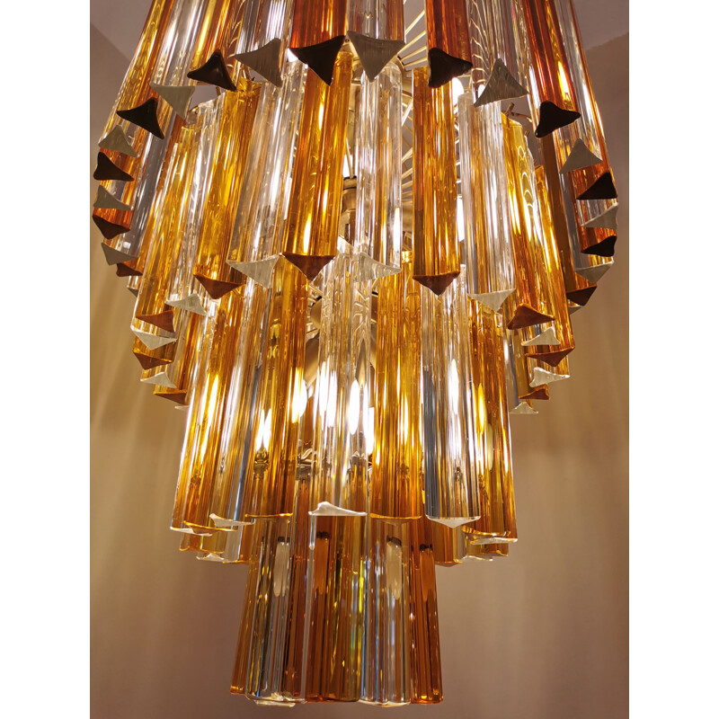 Vintage chandelier XXL Paolo Venini Trièdres in Murano glass for Venini 1970