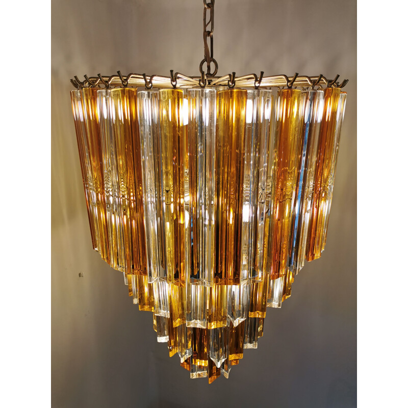 Vintage chandelier XXL Paolo Venini Trièdres in Murano glass for Venini 1970