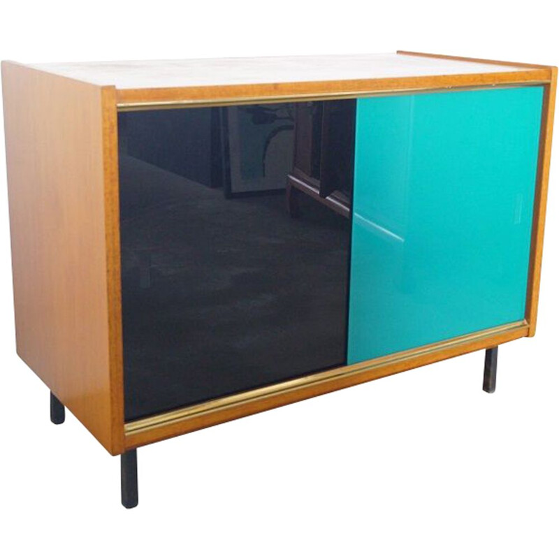 Enfilade vintage bois et verre 1960