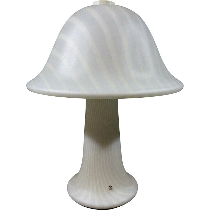 Vintage tafellamp in gestreept glas en paddenstoel van Peill en Putzler, Duitsland 1970