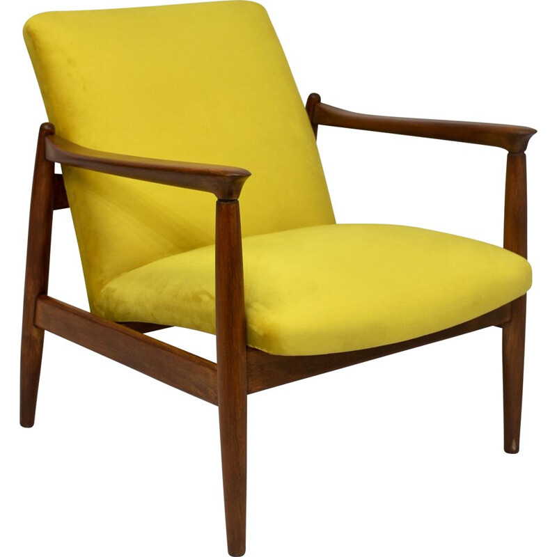 Vintage armchair GFM-142 Edmund Homa yellow velvet-like fabric 1960