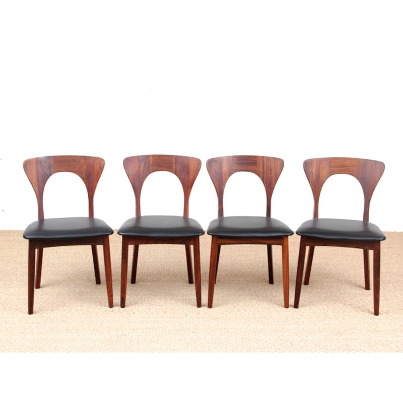 Suite of 4 vintage chairs in Rio rosewood model Peter by Niels Koefoed, 1958