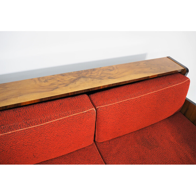 Vintage Walnut Sofa Bed, Art Deco 1960s