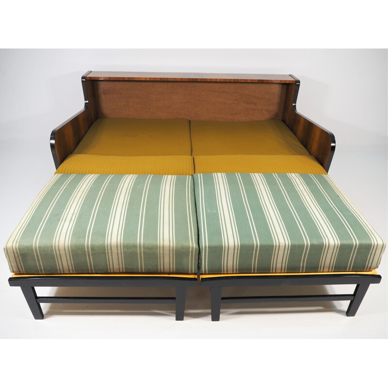 Vintage Walnut Sofa Bed, art Deco 1960s