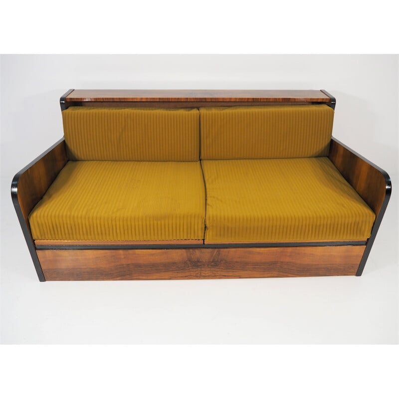 Vintage Walnut Sofa Bed, art Deco 1960s