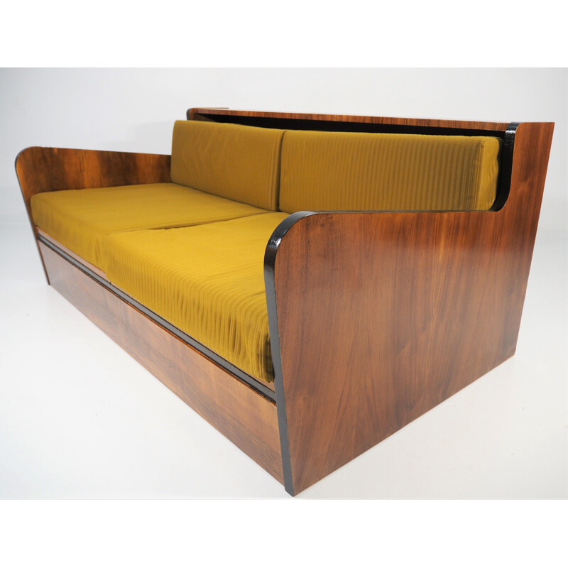 Vintage Walnut Sofa Bed, art Deco 1960s