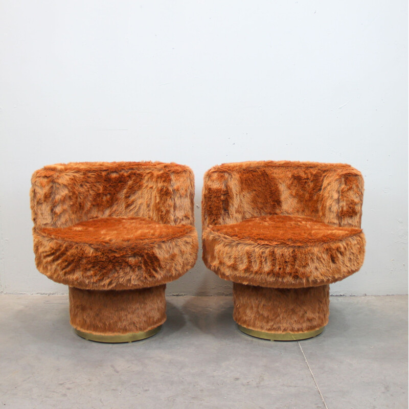 Pair of Vintage Spanish Plush Lounge Chairs, 1970s