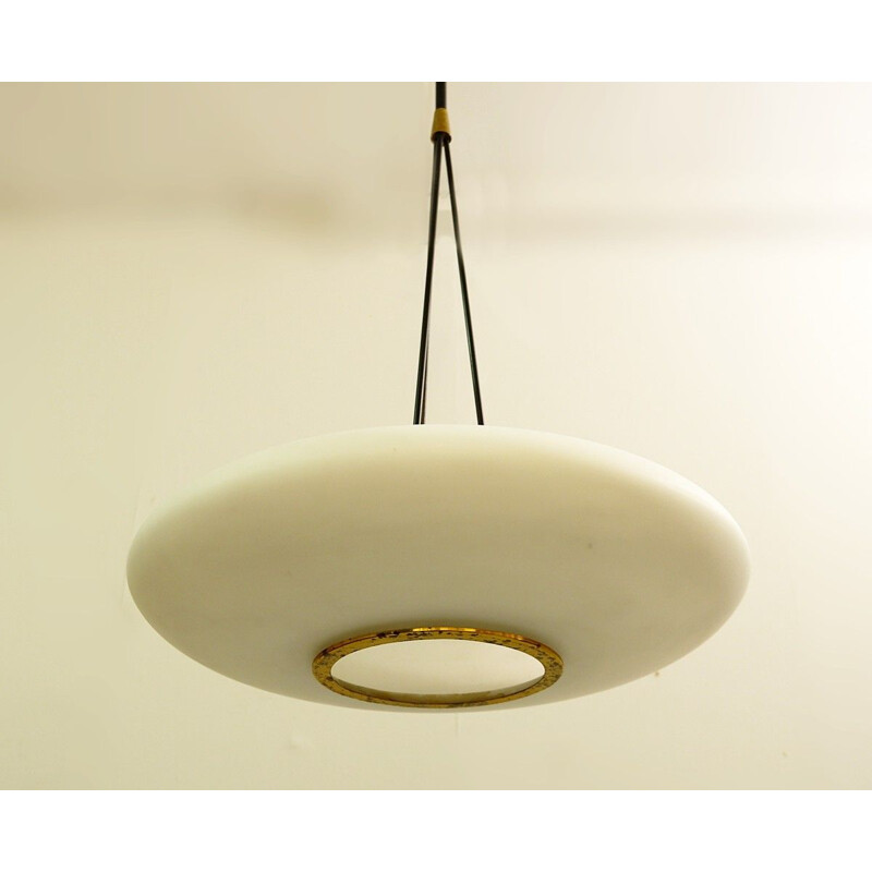 Suspension vintage en Opaline par Stilnovo, Italienne 1950s