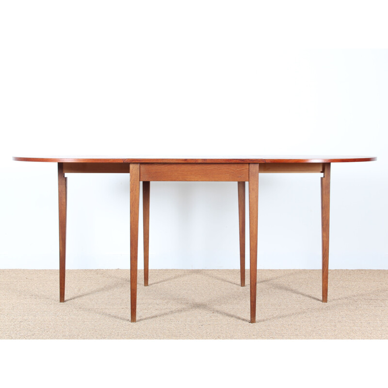 Vintage table with teak and oak flaps for 2 to 6 people Scandinavian style