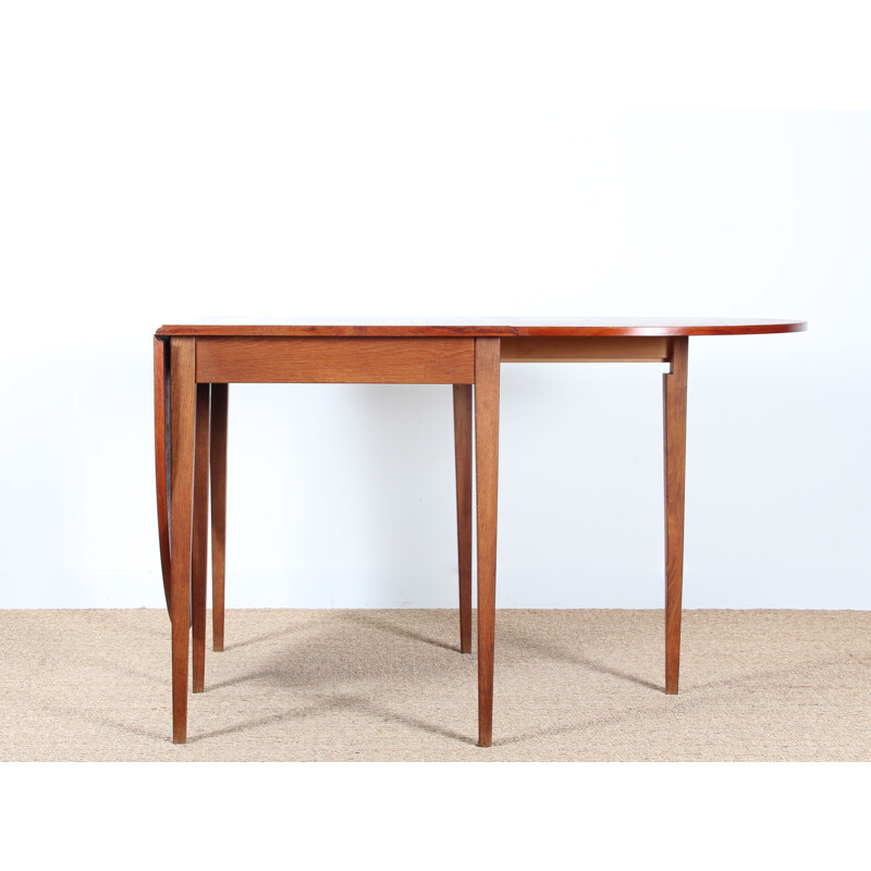 Vintage table with teak and oak flaps for 2 to 6 people Scandinavian style