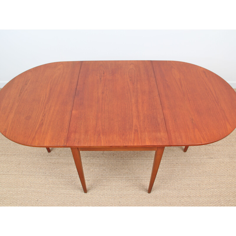 Vintage table with teak and oak flaps for 2 to 6 people Scandinavian style