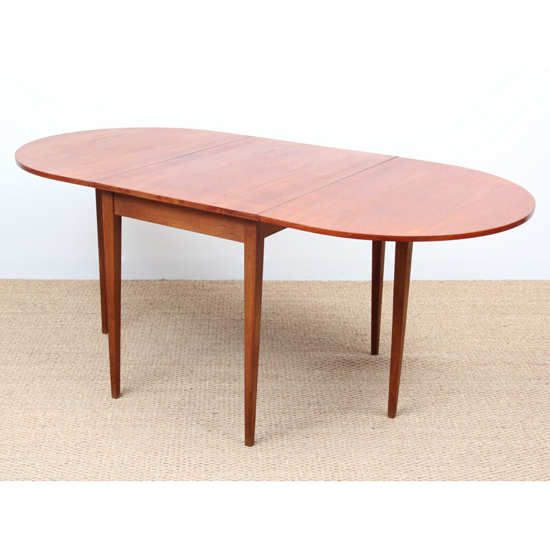 Vintage table with teak and oak flaps for 2 to 6 people Scandinavian style