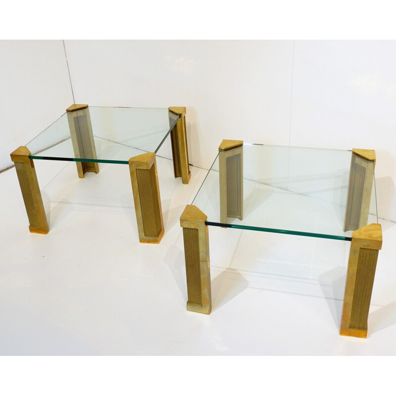 Pair of Coffee Tables .0vintage Model T14 In Brass And Glass By Peter Ghyczy For Ghyczy, 1970