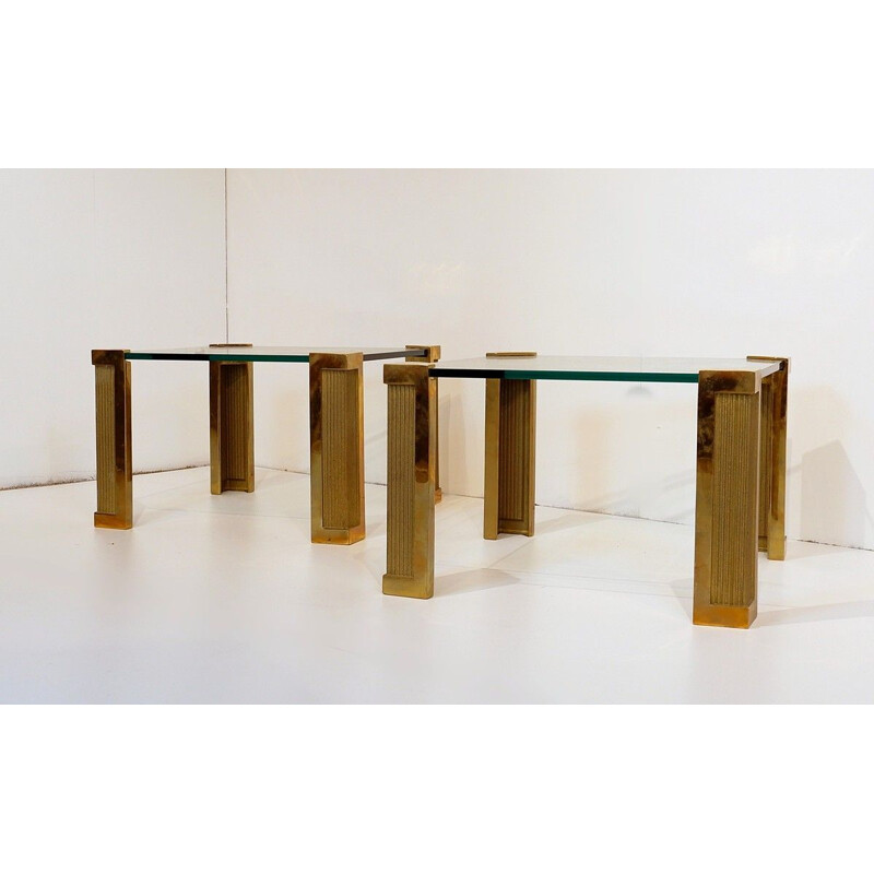 Pair of Coffee Tables .0vintage Model T14 In Brass And Glass By Peter Ghyczy For Ghyczy, 1970