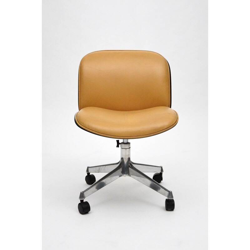 Vintage Leather Office Chair By Ico Parisi For Mim,Rosewood And Cognac 1960s