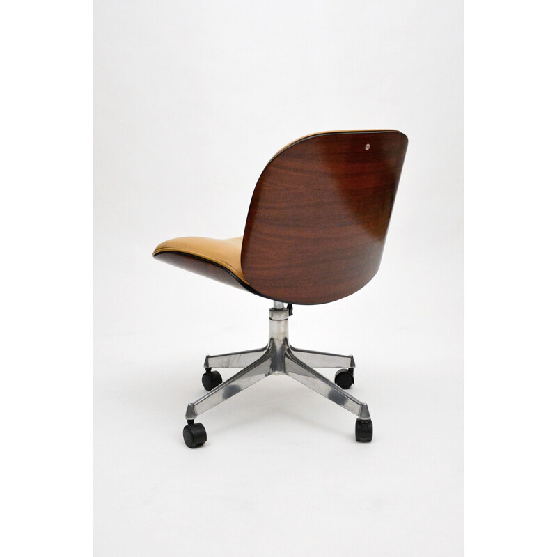 Chaise de bureau vintage en cuir par Ico Parisi pour Mim, Rosewood et Cognac 1960