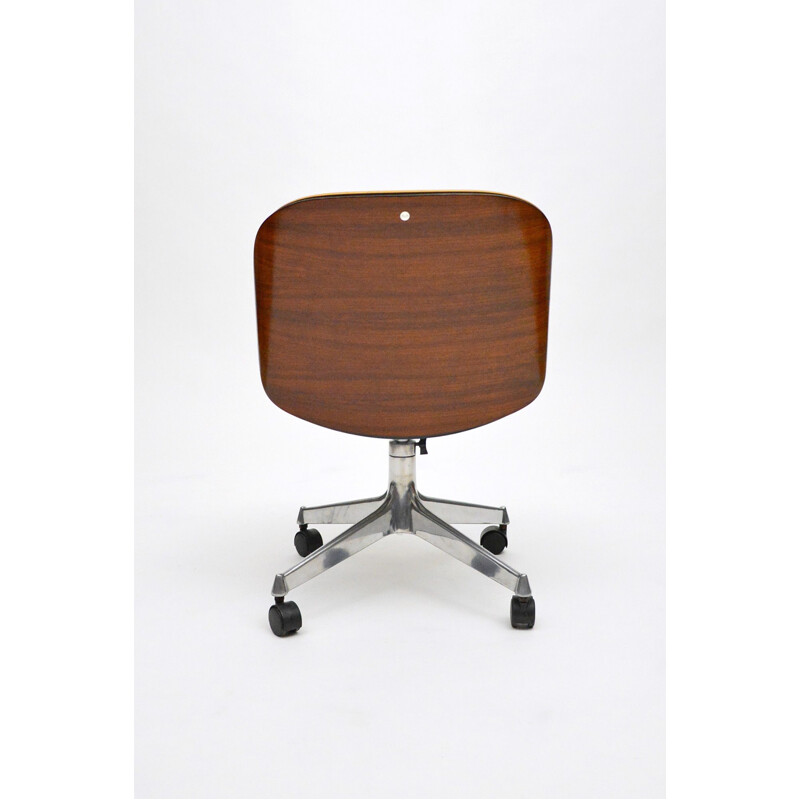 Vintage Leather Office Chair By Ico Parisi For Mim,Rosewood And Cognac 1960s