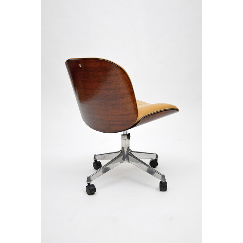 Vintage Leather Office Chair By Ico Parisi For Mim,Rosewood And Cognac 1960s