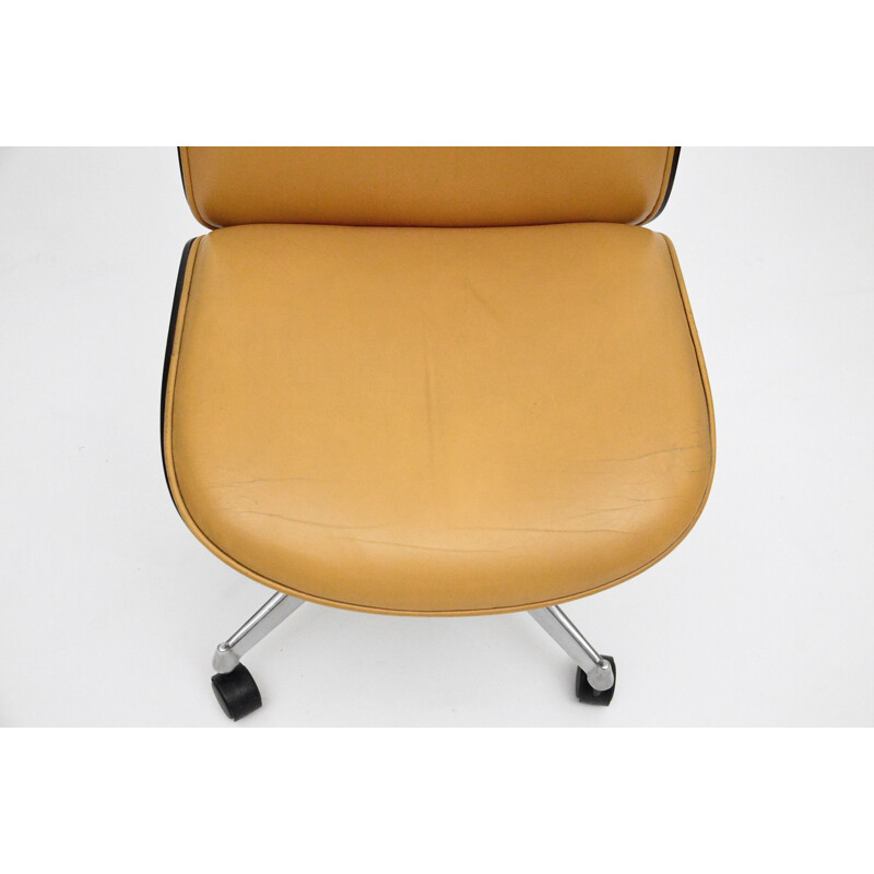 Vintage Leather Office Chair By Ico Parisi For Mim,Rosewood And Cognac 1960s