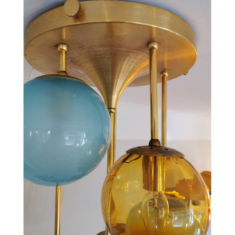 Vintage brass and Italian glass cascade pendant 1970