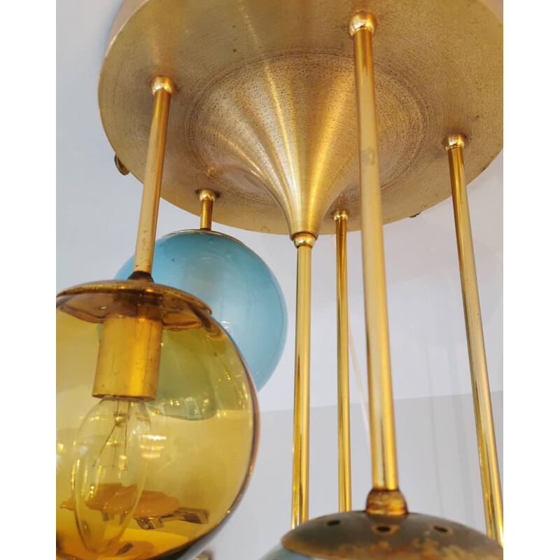 Vintage brass and Italian glass cascade pendant 1970