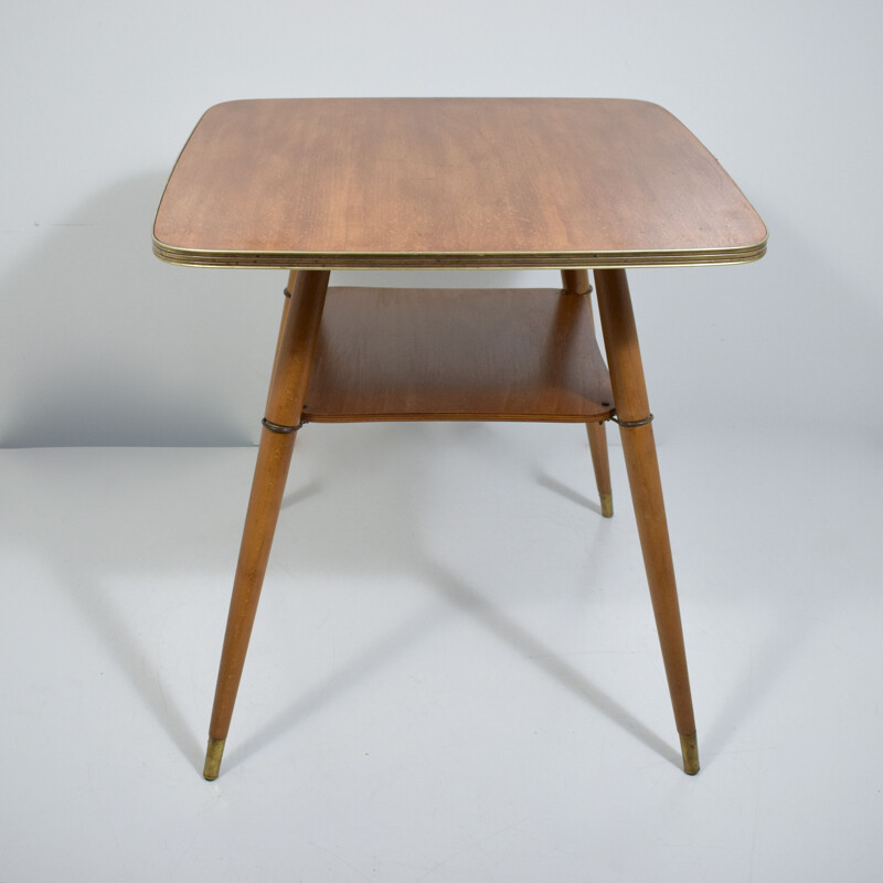 Vintage revolving side table in beech and brass 1950 