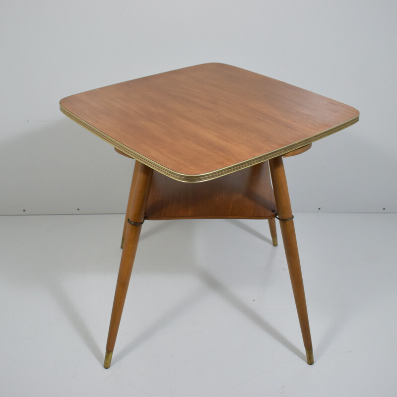 Vintage revolving side table in beech and brass 1950 