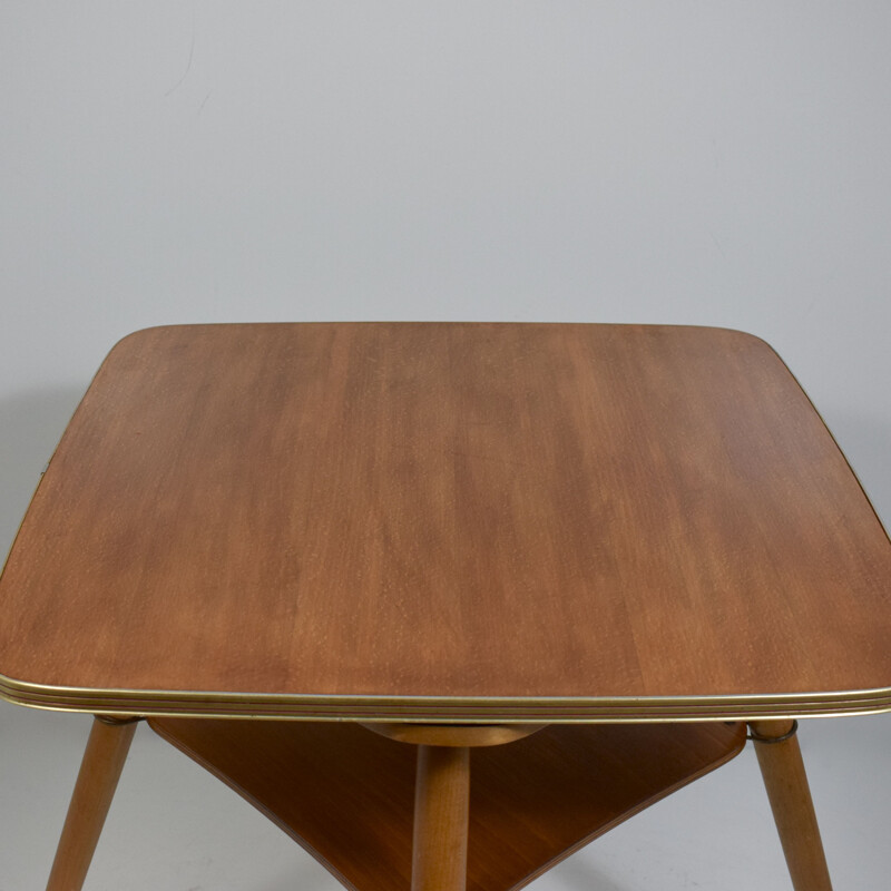 Vintage revolving side table in beech and brass 1950 