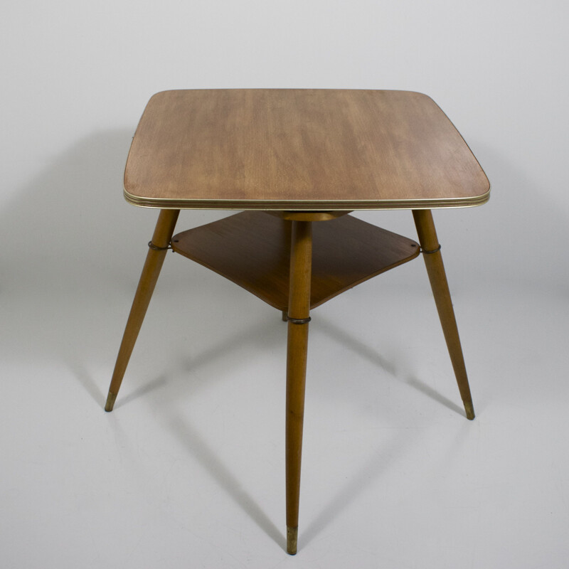Vintage revolving side table in beech and brass 1950 