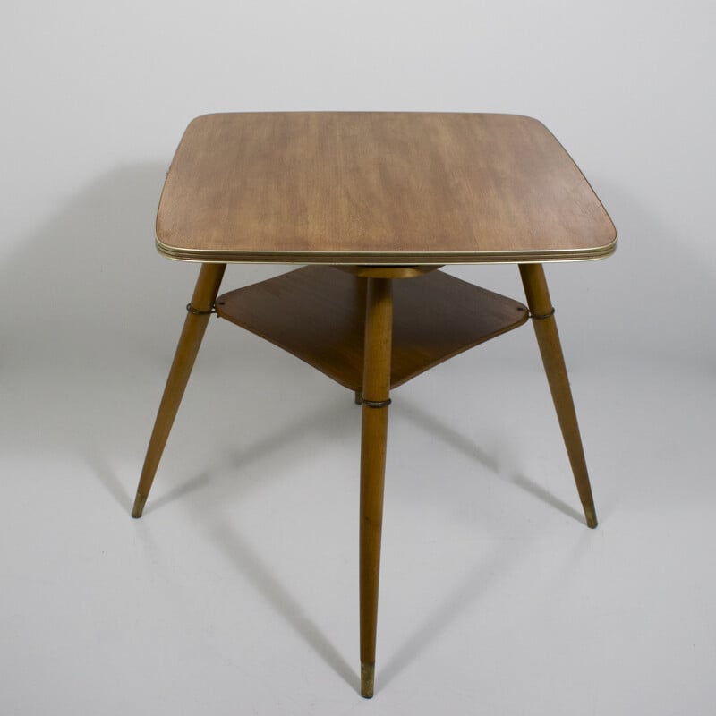 Vintage revolving side table in beech and brass 1950 