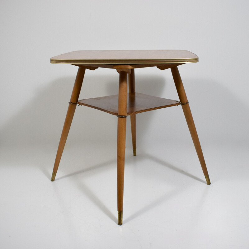 Vintage revolving side table in beech and brass 1950 