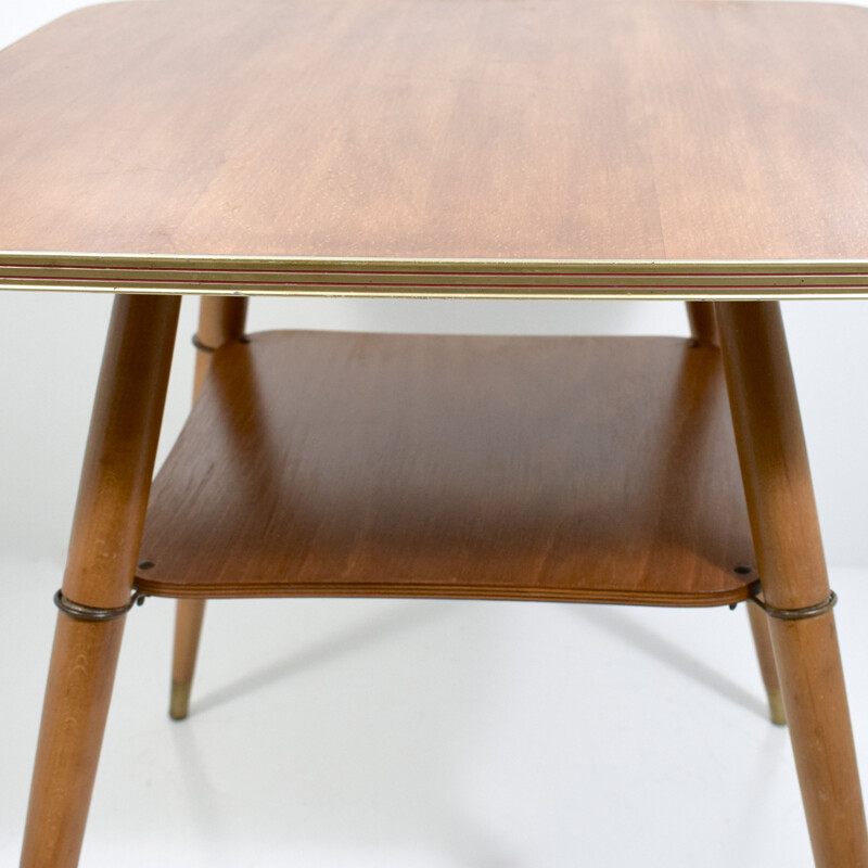 Vintage revolving side table in beech and brass 1950 