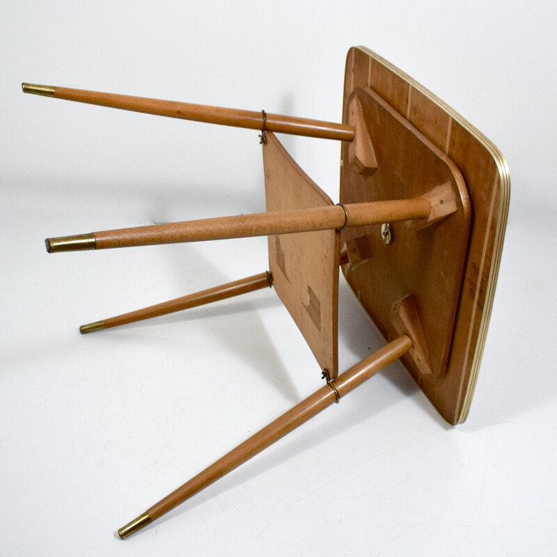 Vintage revolving side table in beech and brass 1950 