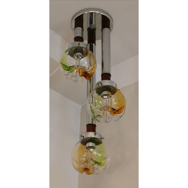 Vintage suspension cascade 3 arms in Italian Murano glass 1960