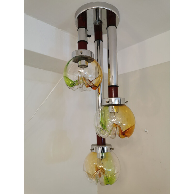 Vintage suspension cascade 3 arms in Italian Murano glass 1960