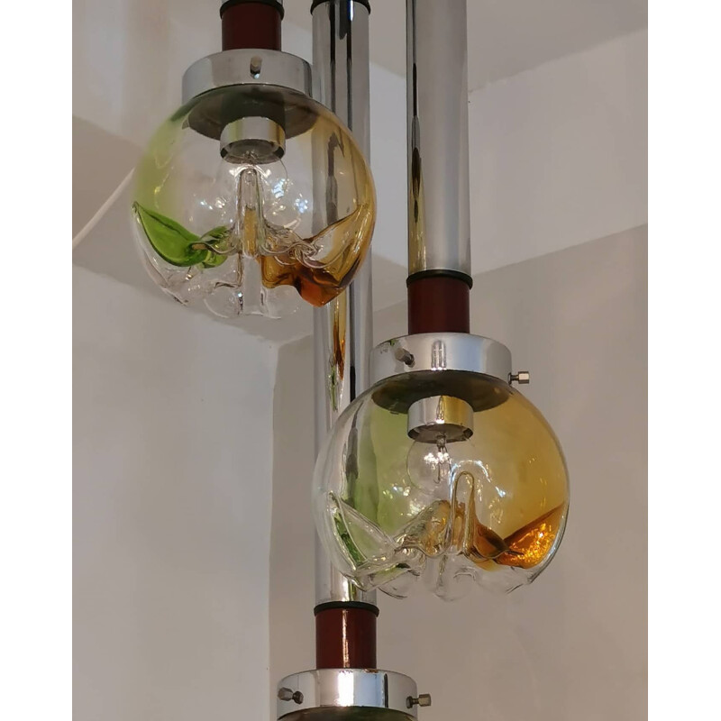 Vintage suspension cascade 3 arms in Italian Murano glass 1960