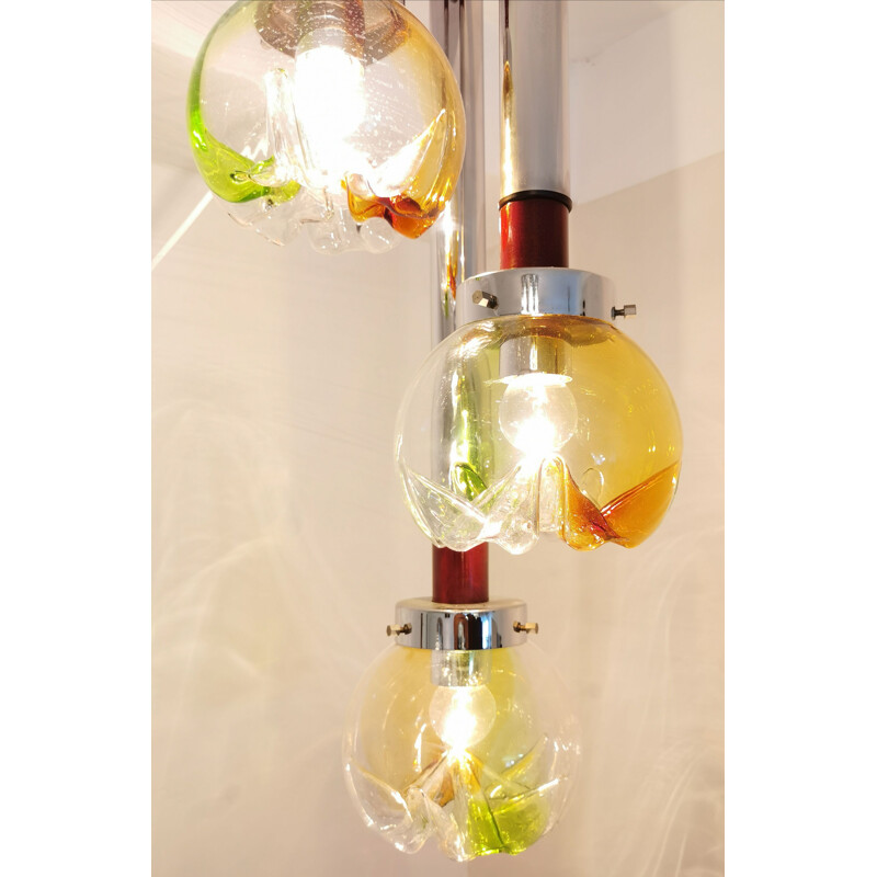 Vintage suspension cascade 3 arms in Italian Murano glass 1960