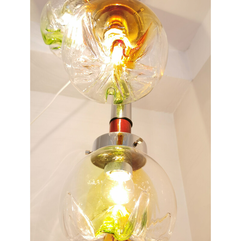 Vintage suspension cascade 3 arms in Italian Murano glass 1960