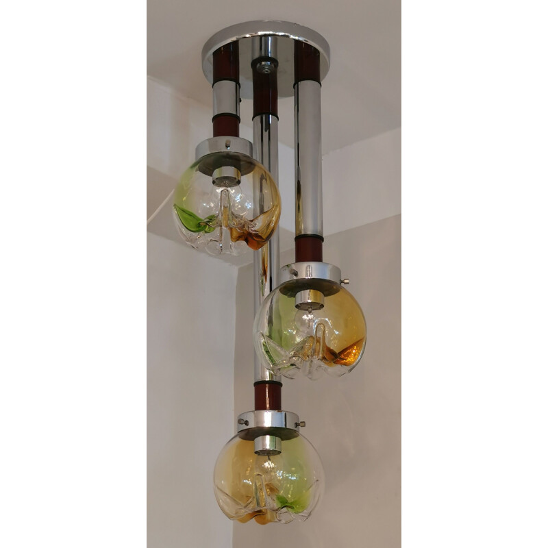 Vintage suspension cascade 3 arms in Italian Murano glass 1960