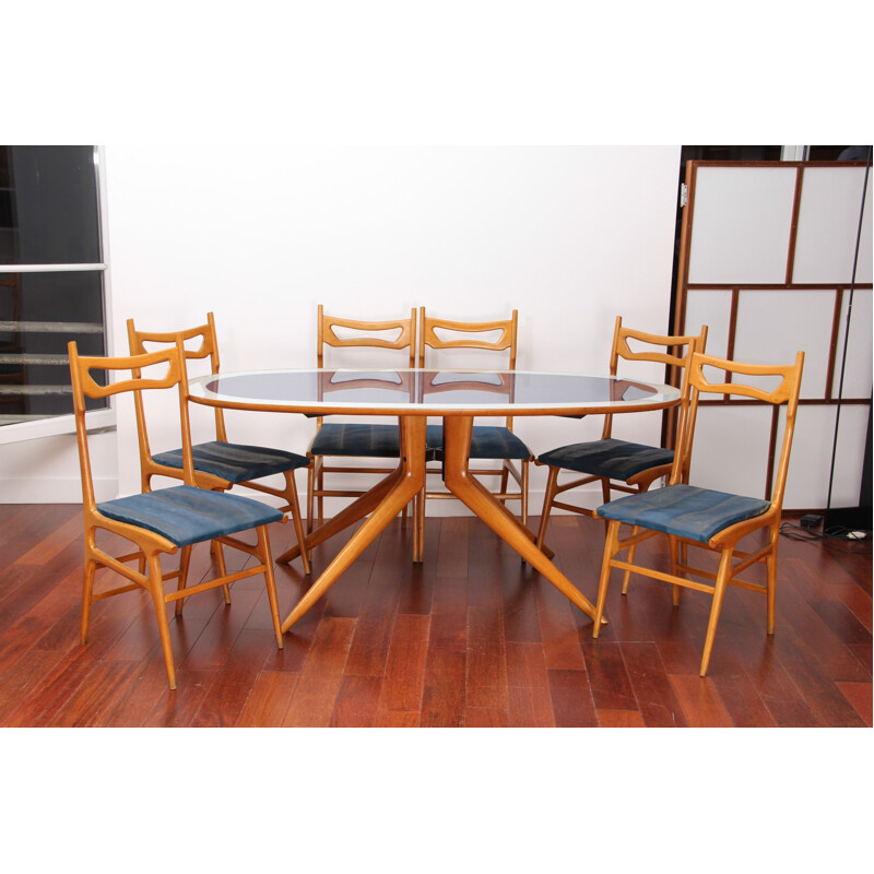 Italian dining set with 6 chairs - 1960s