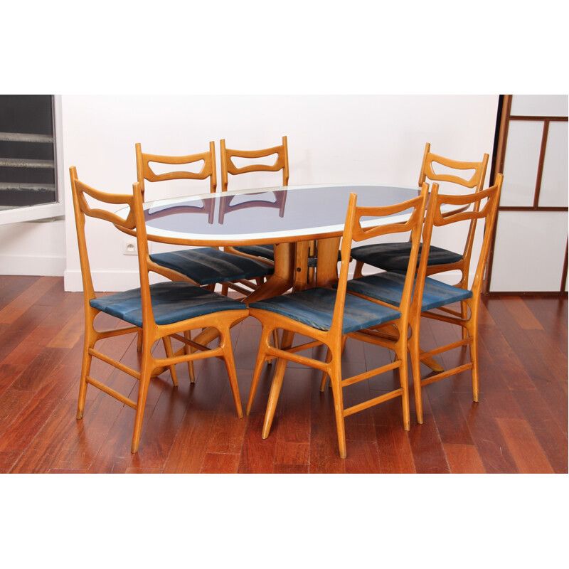 Italian dining set with 6 chairs - 1960s